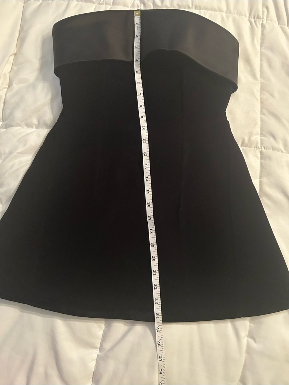 Sexy Strapless Black Velvety Mini Dress with Satin Trim - Picture 4 of 6